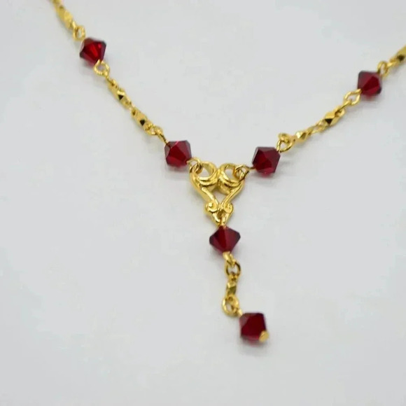 Red Crystal Avon Lariat Y Necklace - Picture 2 of 4